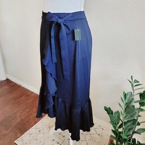 Zara Navy Midi Wrap Skirt
